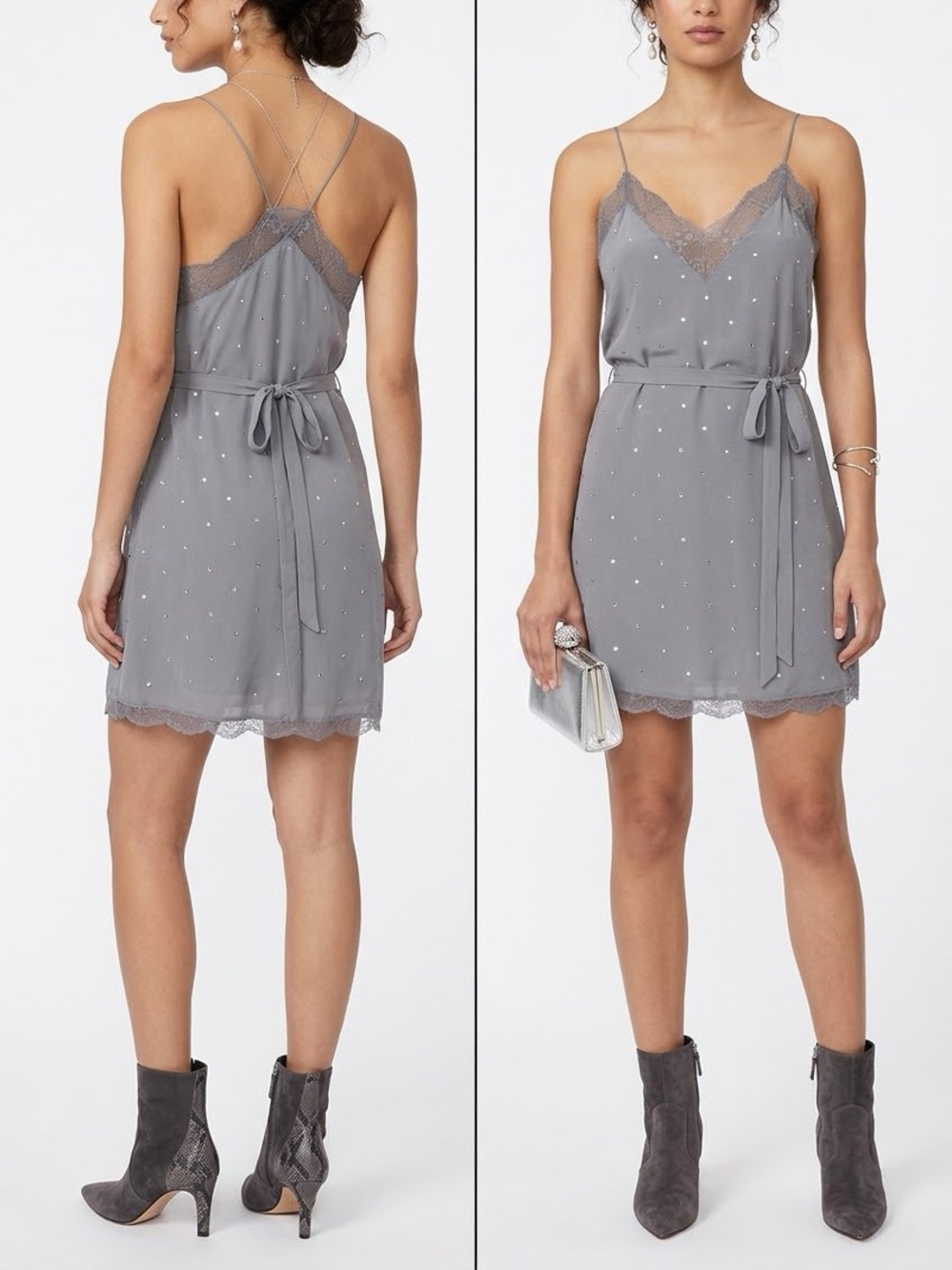 New Zadig & Voltaire Ristyz Diamante Strass Rhinestone Crystal Mini Dress Silk S
